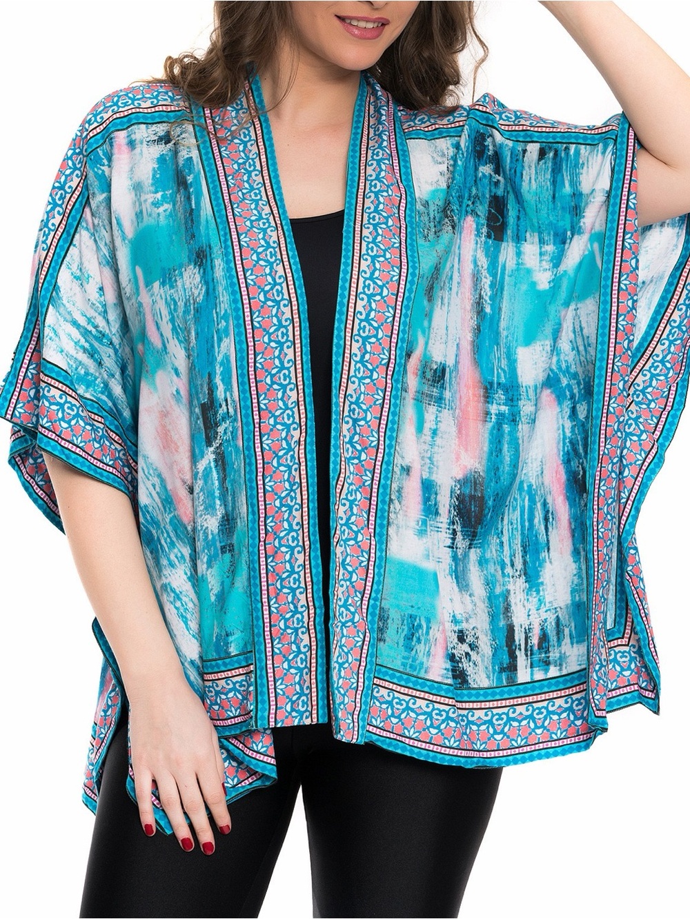 TOLANI | Collection “Raelyn” Blue & Pink Open Kimono Top Medium